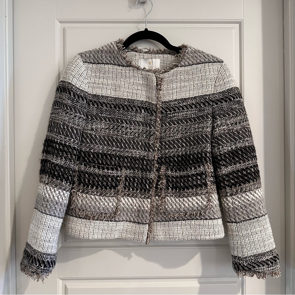 Etcetera by Carlisle Wool Blend‎ Tweed Neutral Blazer Jacket Size 2